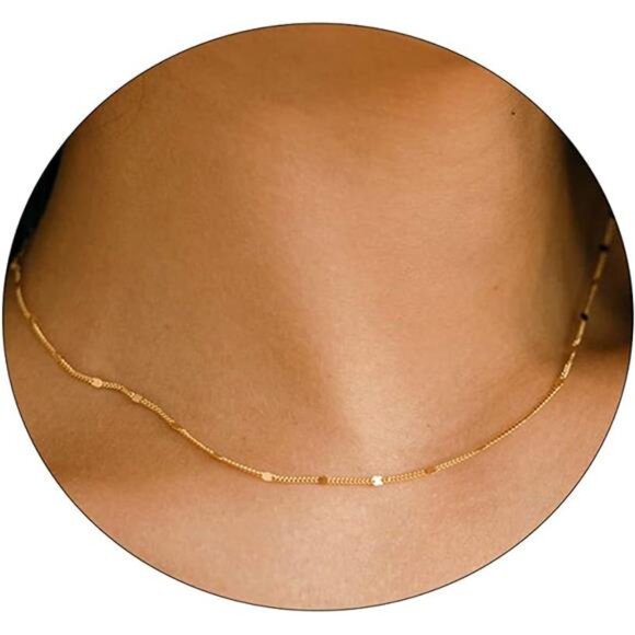 14K Gold/Silver Plated Choker Necklace for Women Shining Dots Station - Picture 1 of 7